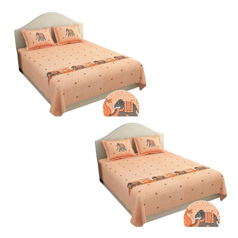 Buy MG EMBROIDERY Double Bed Glace Cotton Elephant Printed Bedsheet ...