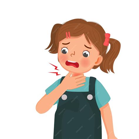 Premium Vector | Little girl suffering from sore throat painful and swelling neck as symptoms of ...