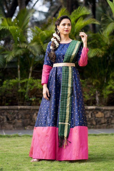 Adorable Designer Wear Blue Satin Silk Anarkali Gown With Silk Chander ...