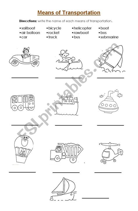 Means of Transportation Worksheet 的图像结果