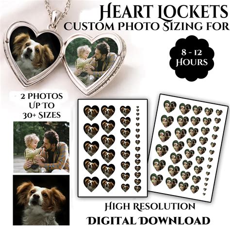 Custom Heart Locket Photo Prints, Printable Heart Photos for Lockets ...