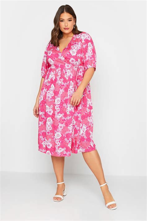 LIMITED COLLECTION Curve Plus Size Pink Floral Wrap Midaxi Dress ...