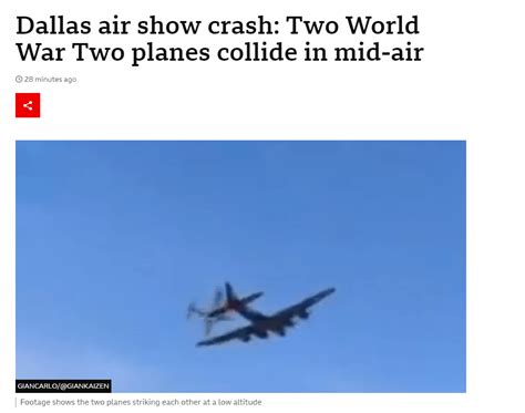 突发！美国两架飞机相撞坠毁，现场画面曝光！美国联邦航空管理局展开调查_二战_航空展_新闻