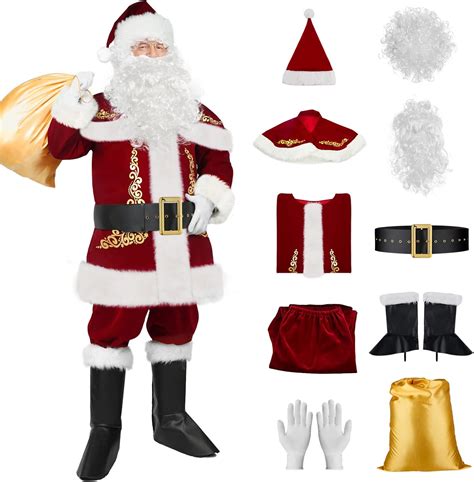 Amazon.com: Men's Santa Claus Costume Classic Deluxe Santa Suit Premium ...
