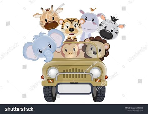 Illustration Jungle Animals On Safari Jeep Stock Illustration 2272851001 | Shutterstock