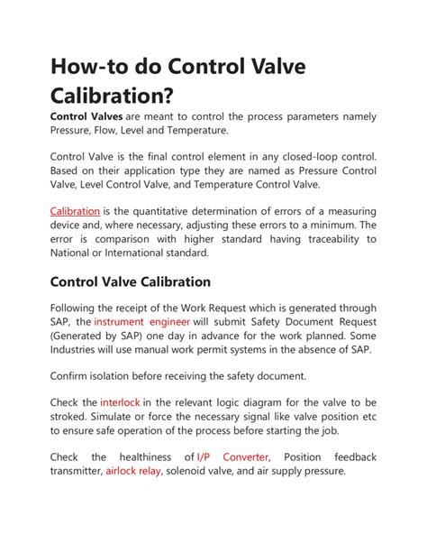 Image result for How to Calibrate Control Valve