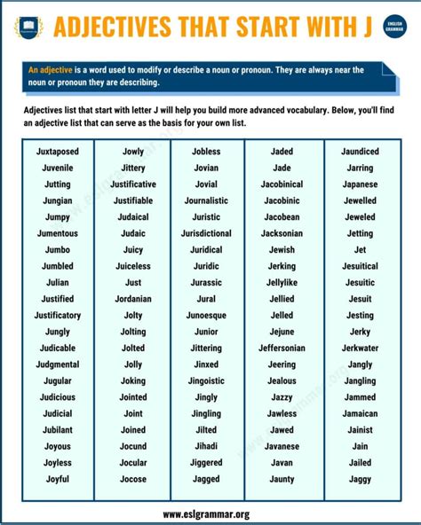 Remarkable List of 100+ Adjectives that Start with J - ESL Grammar