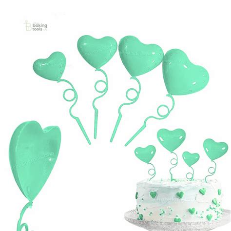 4 Pcs Green Or Turquoise Blue Heart Shape Spring Cake Topper Valentine