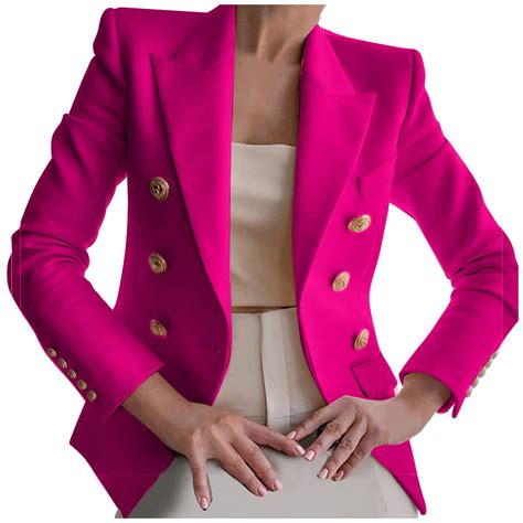 XFLWAM Womens Casual Blazer Jacket Gold Button Long Sleeve Work Office ...