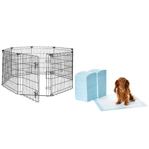 AmazonBasics Foldable Metal Pet Dog Exercise Fence Pen with Gate - 60 x ...