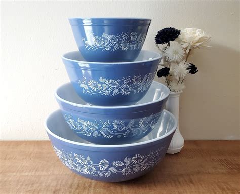 Vintage Pyrex Colonial Mist Mixing Bowls Rare All Blue Bowls - Etsy ...