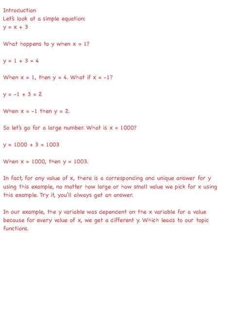 Use Functions - Introduction Let’s look at a simple equation: y = x + 3 What happens to y when x ...
