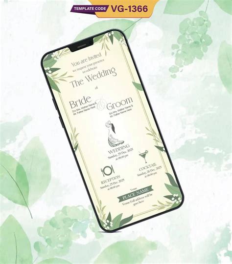 Minimalist Wedding & Reception Invitation Card | Elegant Leaf Theme Di ...