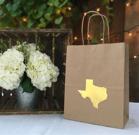 Texas Gift Bag with Gold State of Texas Shape Natural Kraft - Texas ...