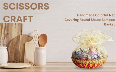 Handmade Colorful Net Covering Round Shape Bamboo Basket -SET OF (5 ...