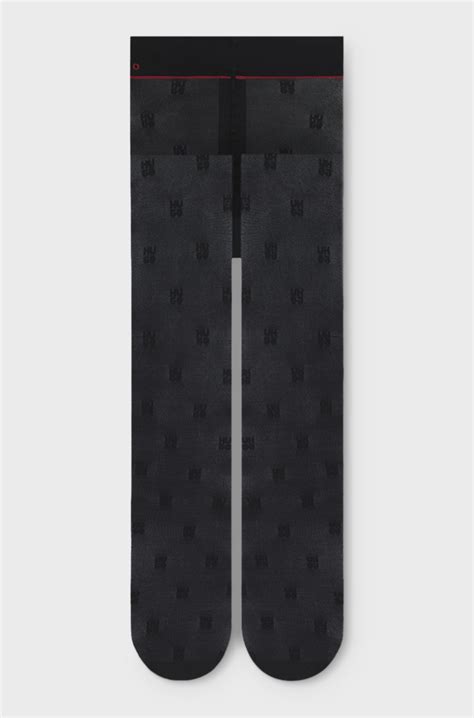 HUGO - 30-denier tights with stacked-logo motif - Black Patterned