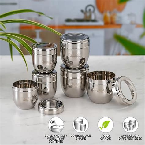 Sumeet Stainless Steel Conical Shape Canisters/Dabba/Storage Container ...