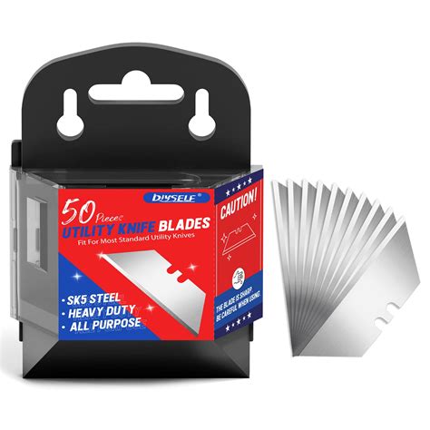 DIYSELF 50 Pack Utility Knife Blades, SK5 Steel Box Cutter Blades with Dispenser, Standard ...