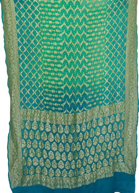 Blue And Green Handloom Banarasi Bandhani Pure Georgette Saree ...