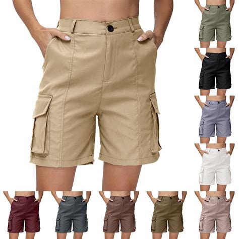 Mlqidk Khaki Shorts Women Dressy Casual Cargo Shorts Knee Length Low ...