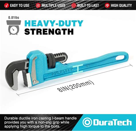 Buy DURATECH 8-Inch Heavy Duty Pipe Wrench, Adjustable Plumbing Wrench ...