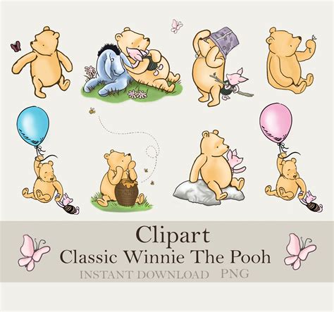 Classic Winnie the Pooh PNG Clipart Bundle, Printable, Instant Digital ...