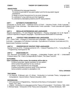 Theory of computation - Cs8501 - Studocu