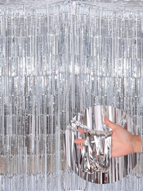 kumozawa 1pc Silver Metallic Foil Fringe Rain String Curtain, Party ...