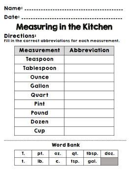Worksheet Cooking Measurement 的图像结果