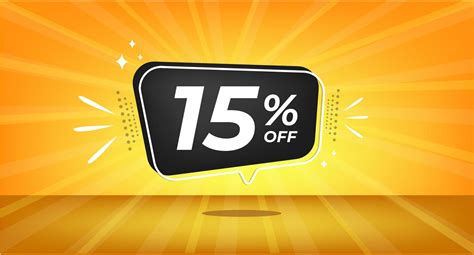 15 percent off. Yellow banner with fifteen percent discount on a black ...