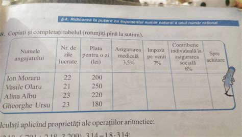 Copiati si completati tabelul (rotunjiti pana la sutimi). Rapid ...