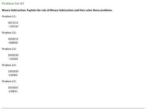 Image result for Binary Subtraction Worksheet