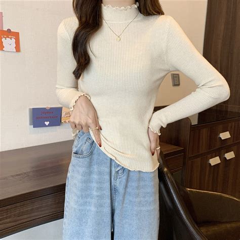 Cream Scalloped Hem High Neck Top – Outzidr