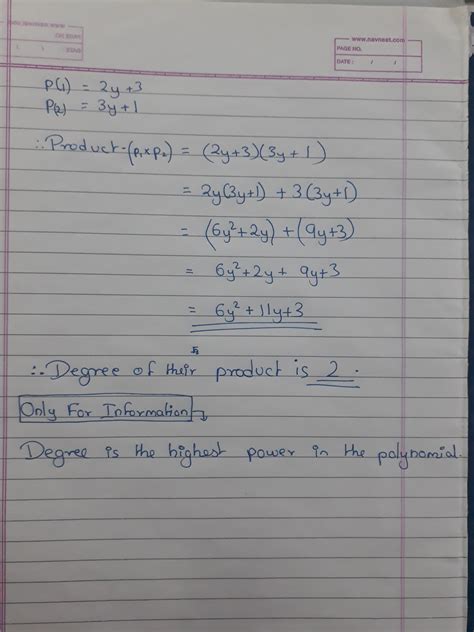 find the product of the following polynomials and state the degree of ...