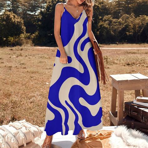 Abstract Blue Beige Swirl Art Sleeveless Dress Elegant gowns women's ...
