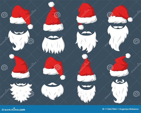 Set of Red Hats and Beards of Santa Claus. Stock Vector - Illustration ...