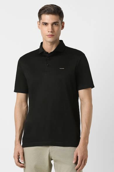 Buy Men Black Solid Polo Neck T-shirt Online - 965961 | Van Heusen