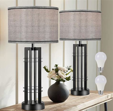 27in Tall Table Lamps for Living Room Button Control Farmhouse Rustic ...