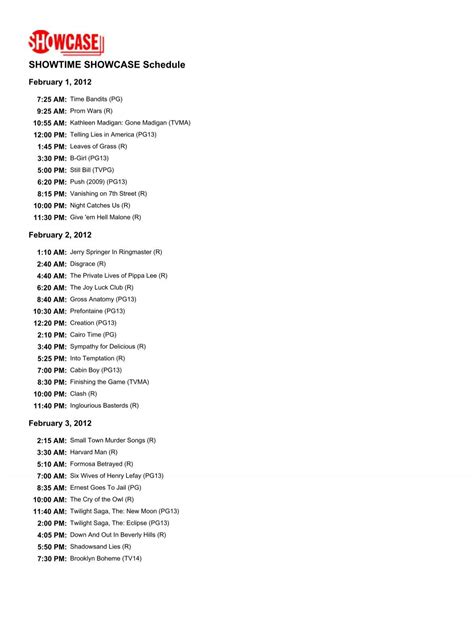 SHOWTIME SHOWCASE Schedule - Smithsonian Channel