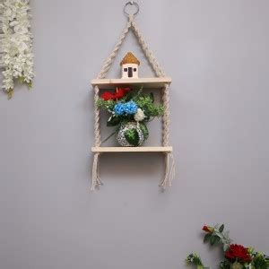 Homesake 2 Tier Macrame Wall Hanging Shelf Woven Home Decor Pine Wood ...