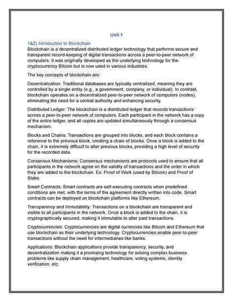 Blockchain Chapter 1 - Summary block chain technology - Unit 1 1&2 ...