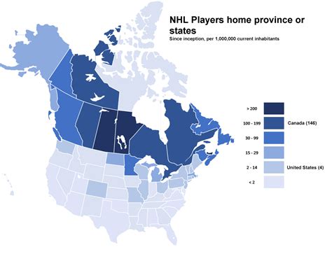 The total number of NHL players from each province... - Maps on the Web