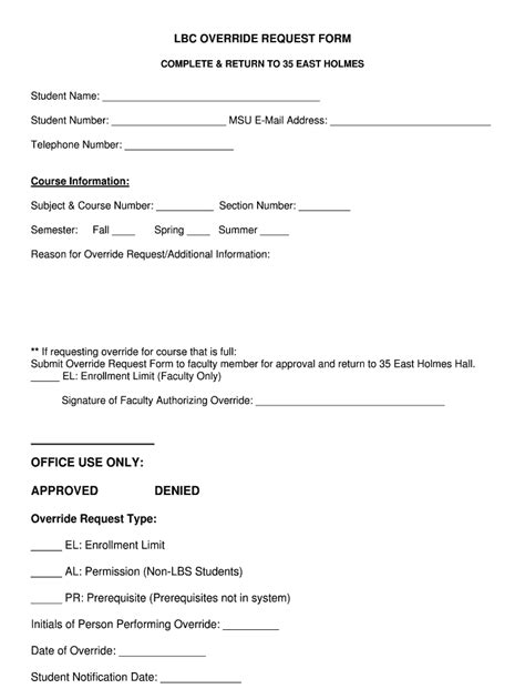 Fillable Online lbc msu LBC Override Request Formdoc Fax Email Print ...