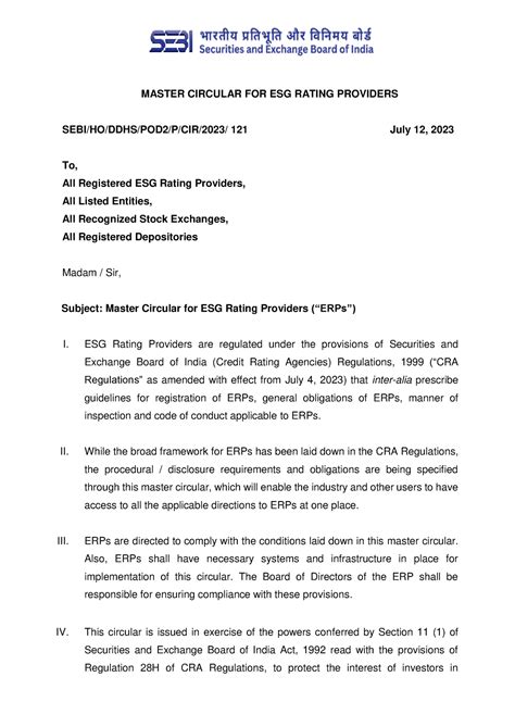 SEBI Circular for ESG Rating Providers - Public Finance - Delhi ...