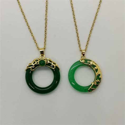Genuine Multi Color Circle Jade Pendant Necklace Plated With 18K Gold ...