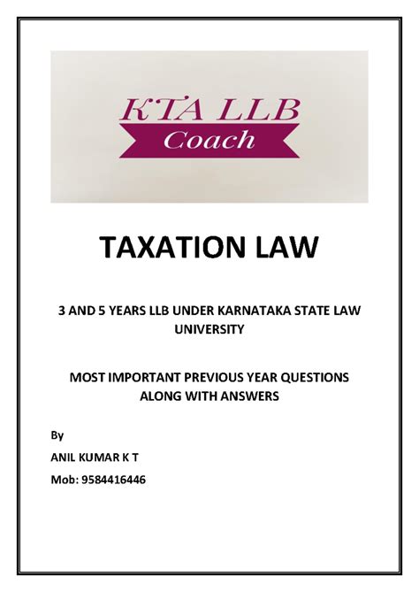 Taxation Law Notes KSLU Final Exam: Key Questions & Answers - Studocu