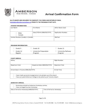 Fillable Online Arrival Confirmation Form Fax Email Print - pdfFiller