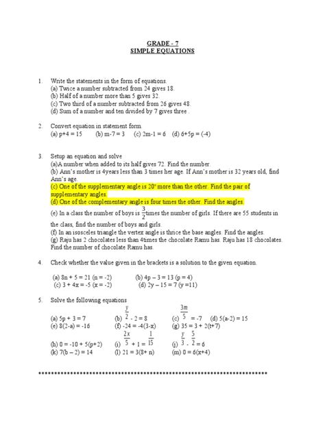 Image result for Easy Home Work Chapter Simple Equation