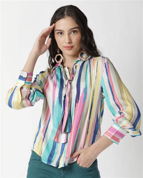 Rareism Womens Mingo Multi Top Modal Satin Fabric Regular Fit Volume S