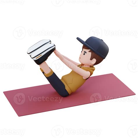 dinâmico 3d desportivo masculino personagem realizando abdômen v ups ...